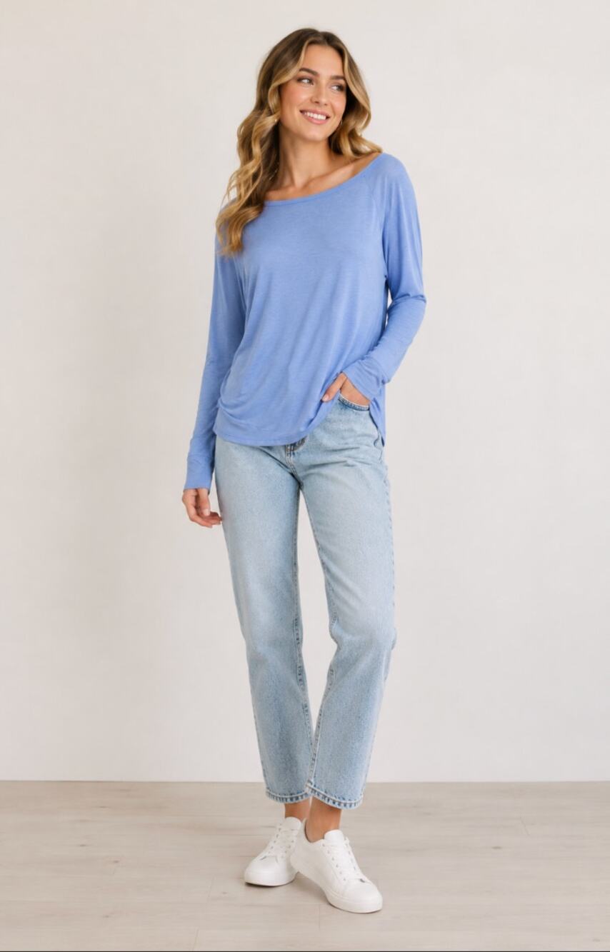 Mossimo Women's Baby Blue  Softgirl Collegiate Basic Long Sleeve